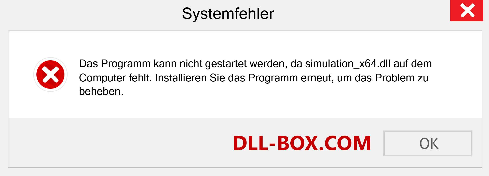 simulation_x64.dll-Datei fehlt?. Download für Windows 7, 8, 10 - Fix simulation_x64 dll Missing Error unter Windows, Fotos, Bildern